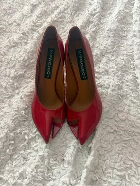 Vintage Y/Project Red Patent Lobster Pointed Toe Split-Toe Pumps